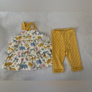 Minibamba Baby Infant Girl Outfit Safari Pattern Yellow PolkaDot 3 Month 2 Piece